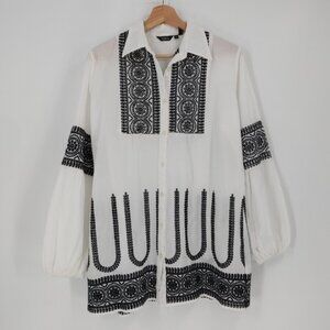 Stera Contrasting Eyelet Button Down Shirt